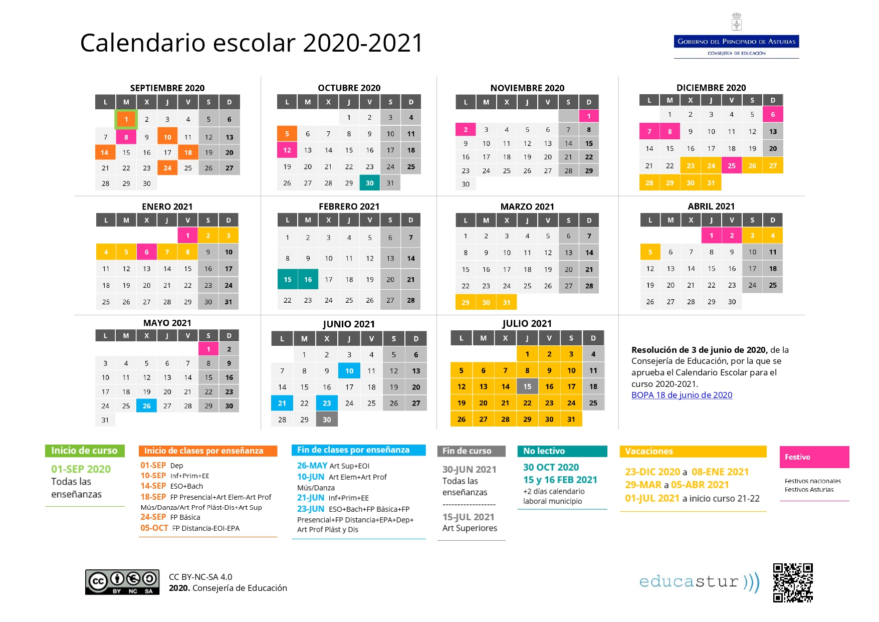 CALENDARIO ESCOLAR 2020/2021 - Colegio Santo Domingo de Navia